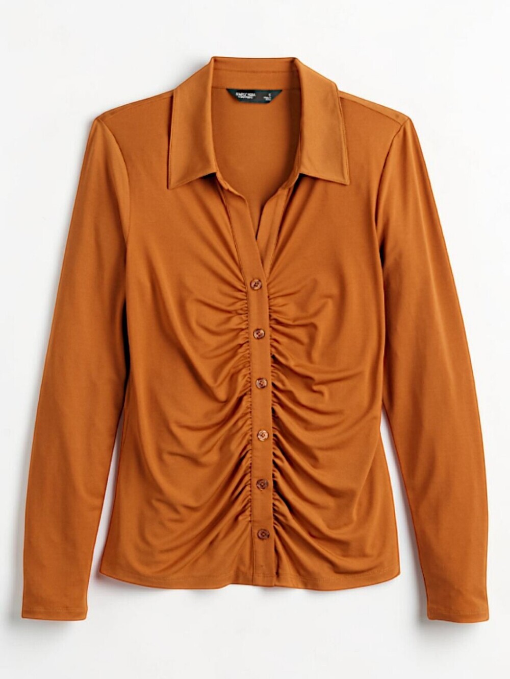 Simply Vera Vera Wang Rust Button-Front Ruched Long Sleeve Shirt